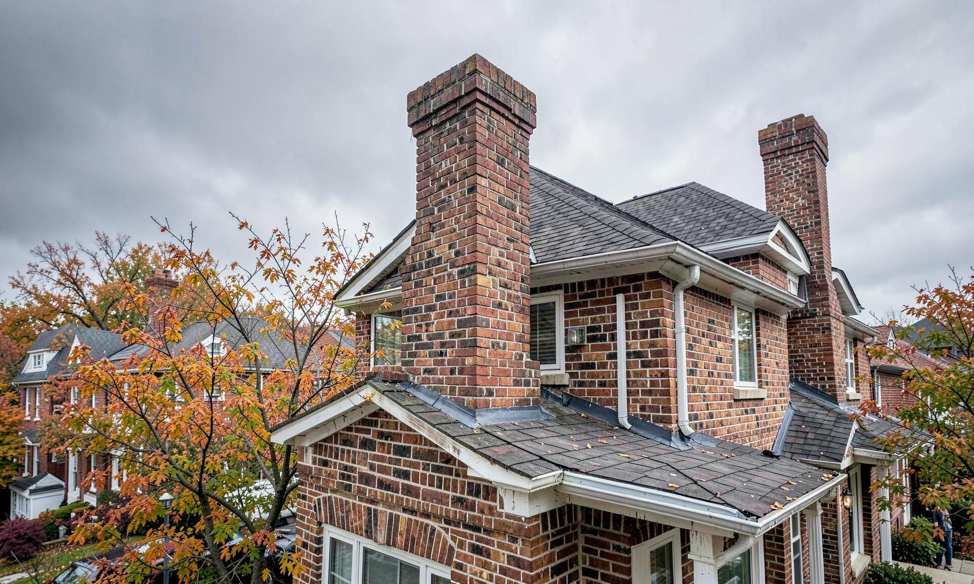 Brick chimney on a Toronto-style residential home